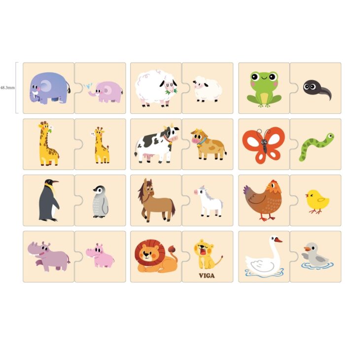 VIGA Drewniane Puzzle Układanka Zwierzątka Małe i Duże - obrazek 6