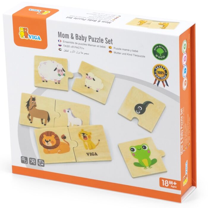 VIGA Drewniane Puzzle Układanka Zwierzątka Małe i Duże - obrazek 7