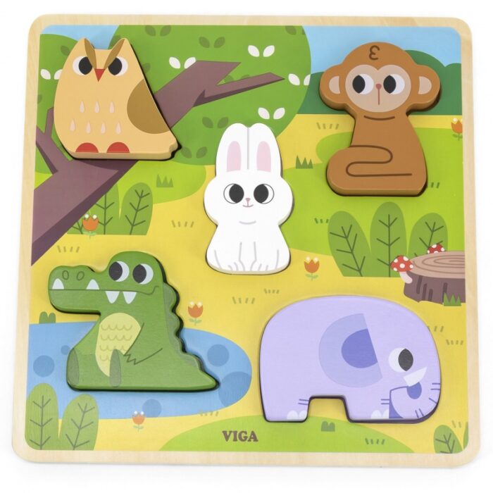 VIGA Drewniana Układanka Puzzle Zwierzątka Las do Dopasowania - obrazek 2