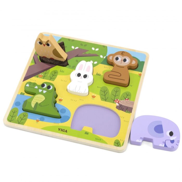 VIGA Drewniana Układanka Puzzle Zwierzątka Las do Dopasowania - obrazek 3