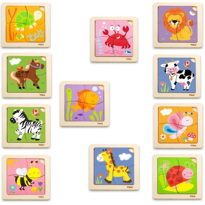 VIGA Puzzle drewniane 12 plansz po 4 puzzle w stojaku - obrazek 5