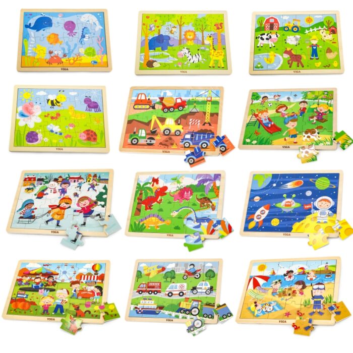 Viga Zestaw Puzzle drewniane 12 układanek po 24 el. na stojaku - obrazek 2