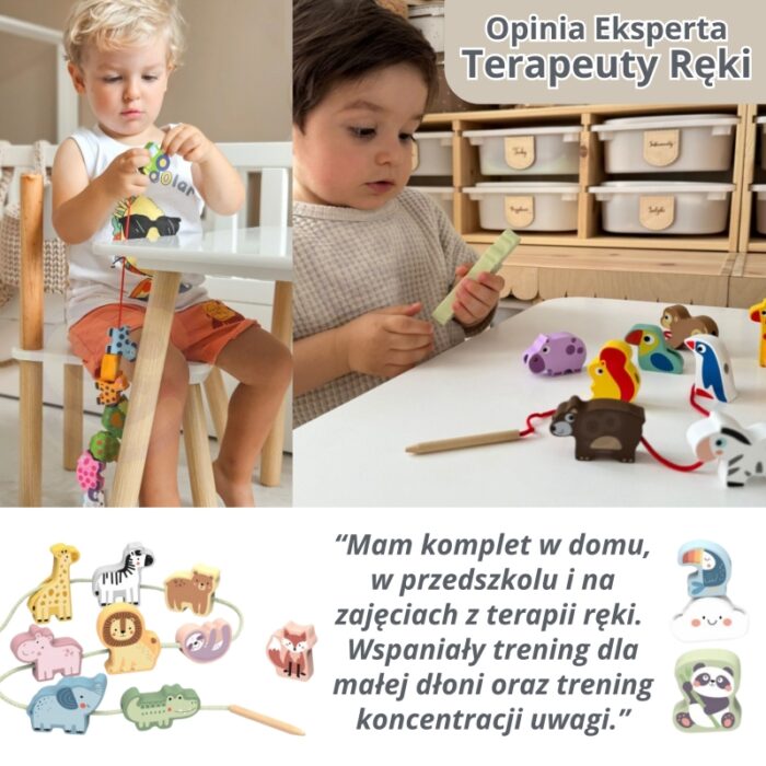 VIGA Drewniana Przeplatanka Klocki Farma do Nawlekania Montessori - obrazek 4