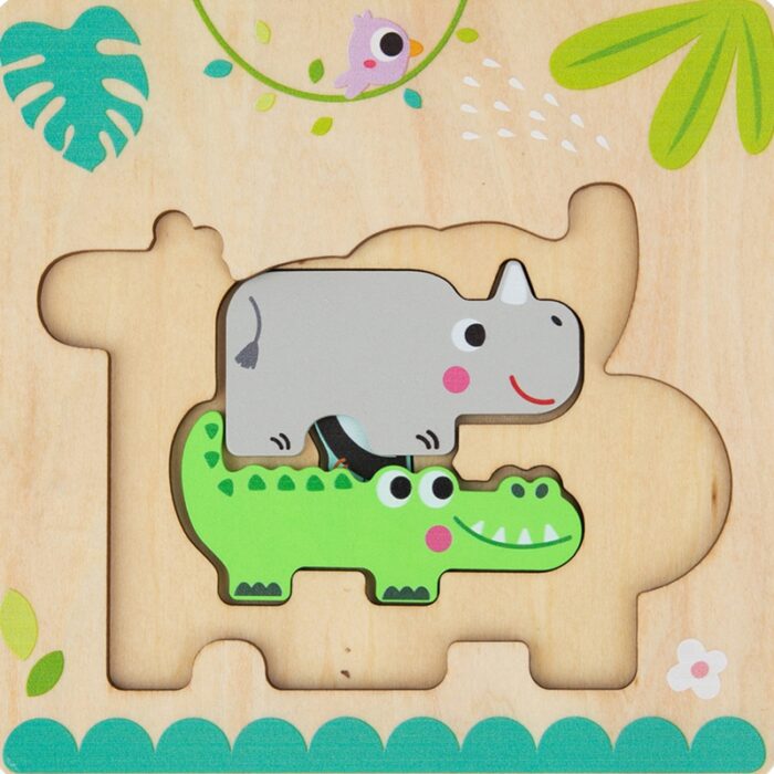 Tooky Toy Drewniane Puzzle Montessori Wielowarstwowe Tablica Zwierzątka Leśne 7 el. - obrazek 4