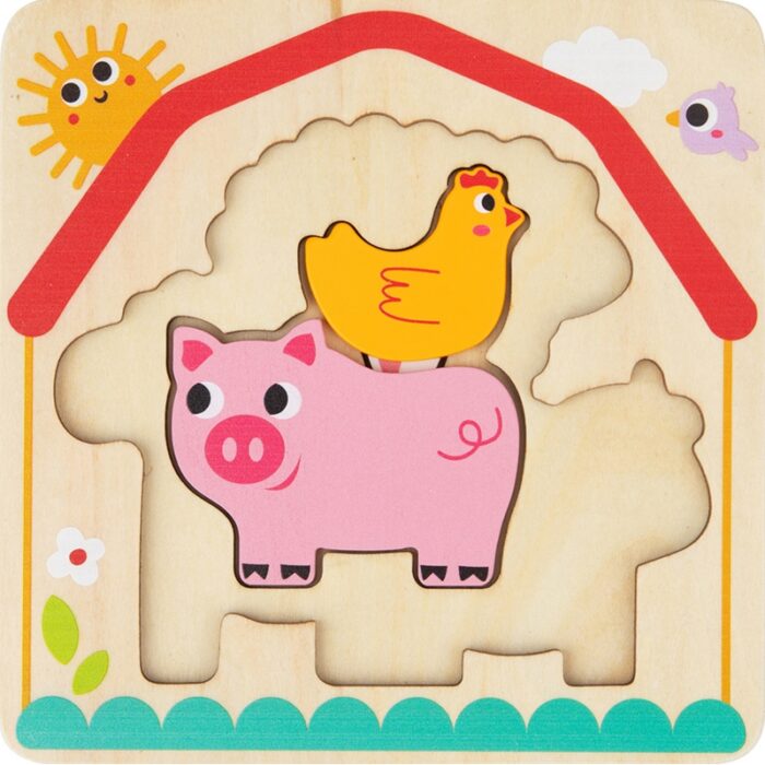 Tooky Toy Drewniane Puzzle Montessori Wielowarstwowe Tablica Zwierzątka na Farmie 7 el. - obrazek 4