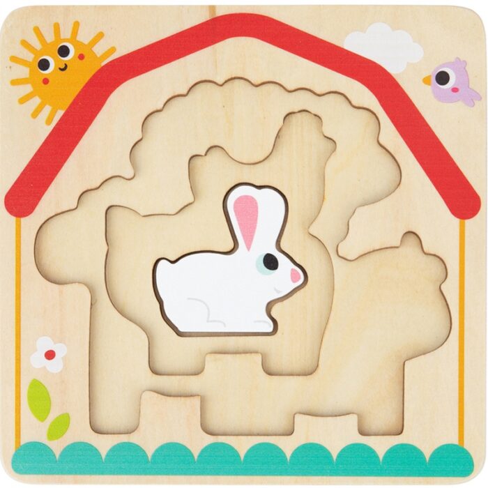 Tooky Toy Drewniane Puzzle Montessori Wielowarstwowe Tablica Zwierzątka na Farmie 7 el. - obrazek 5