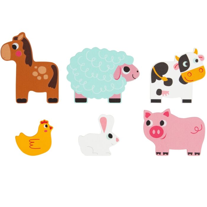 Tooky Toy Drewniane Puzzle Montessori Wielowarstwowe Tablica Zwierzątka na Farmie 7 el. - obrazek 6