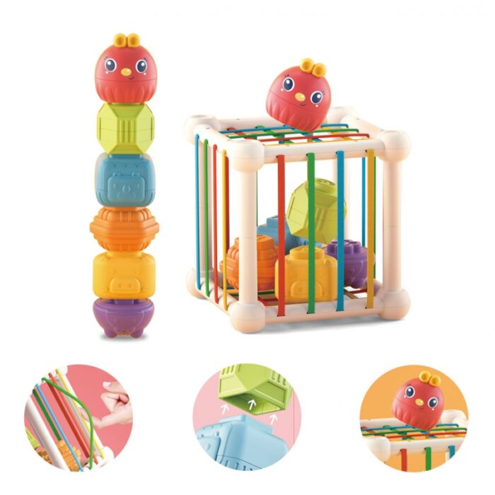 WOOPIE BABY Elastyczna Kostka Sensoryczna Sorter dla Dzieci Zwierzątka + Grzechotka 7 el. - obrazek 6