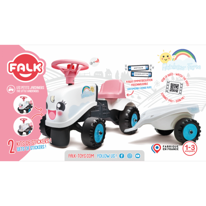 FALK Traktorek Rainbow Biały z Przyczepką od 1 roku - obrazek 12