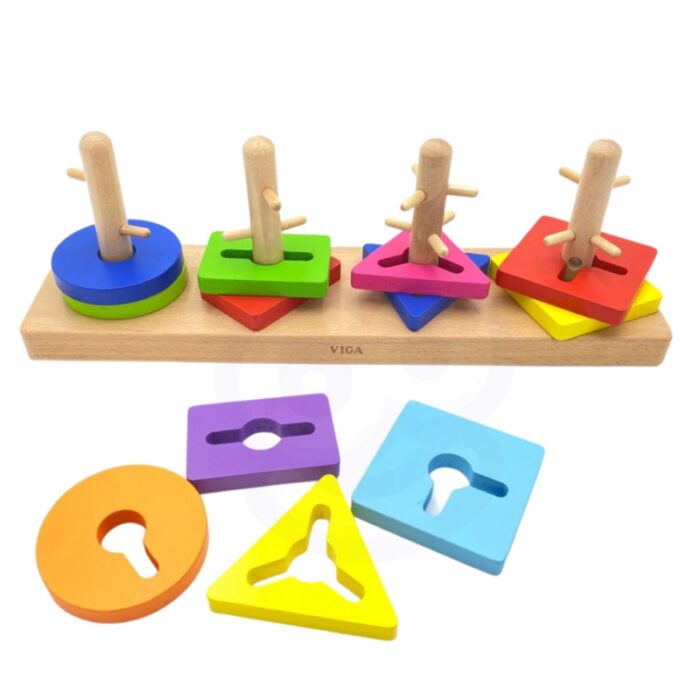 VIGA Drewniane klocki z sorterem kształtów Montessori - obrazek 10