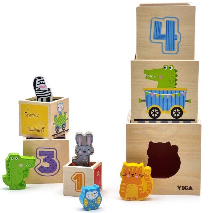 VIGA Drewniana Piramidka Układanka Klocki Sorter Montessori - obrazek 12