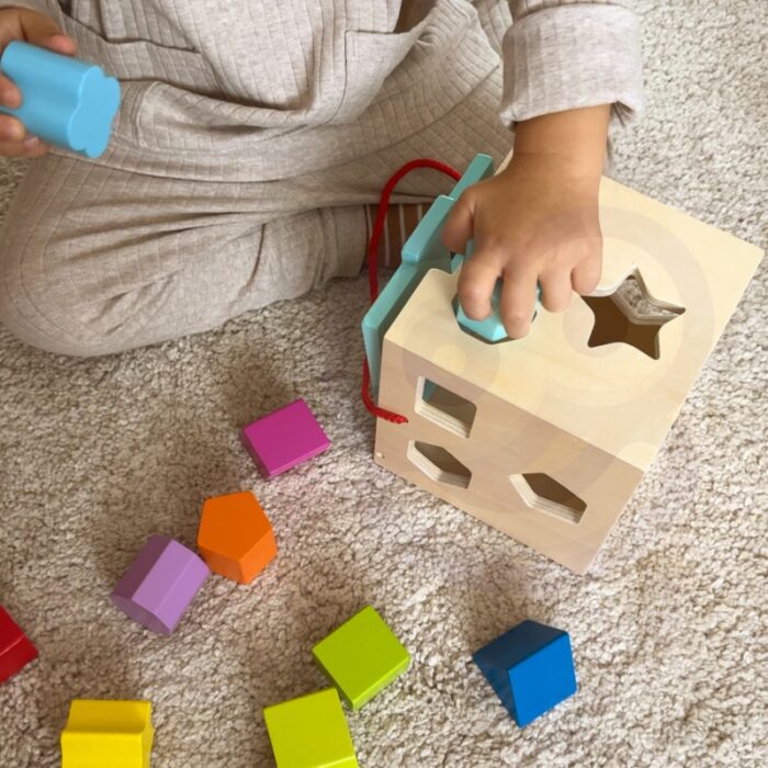 TOOKY TOY Drewniany Sorter Kolorowa Kostka z Kolorowymi Wzorami 13 el. - obrazek 4