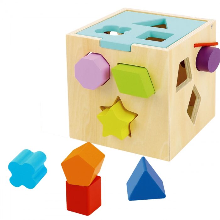 TOOKY TOY Drewniany Sorter Kolorowa Kostka z Kolorowymi Wzorami 13 el. - obrazek 5