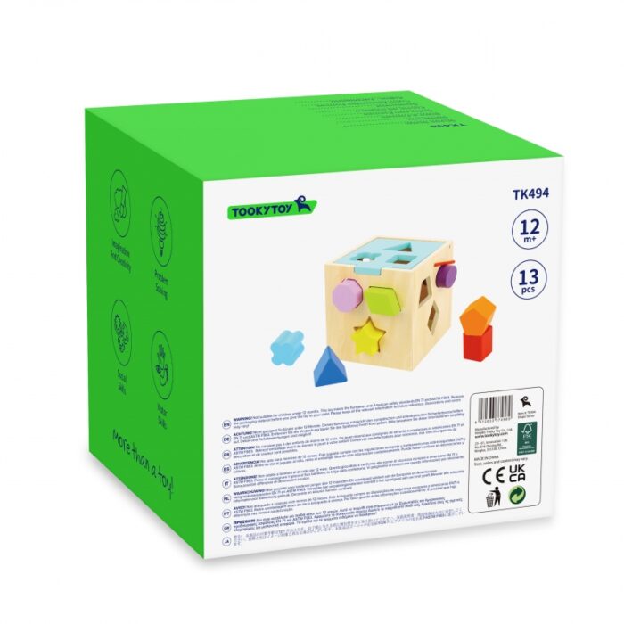 TOOKY TOY Drewniany Sorter Kolorowa Kostka z Kolorowymi Wzorami 13 el. - obrazek 7