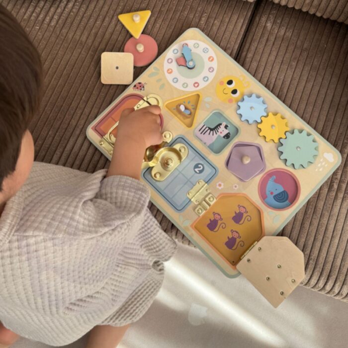 TOOKY TOY Tablica Manipulacyjna Zamki Zębatki Sorter Zegar - obrazek 3