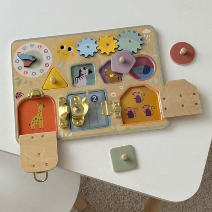 TOOKY TOY Tablica Manipulacyjna Zamki Zębatki Sorter Zegar - obrazek 6