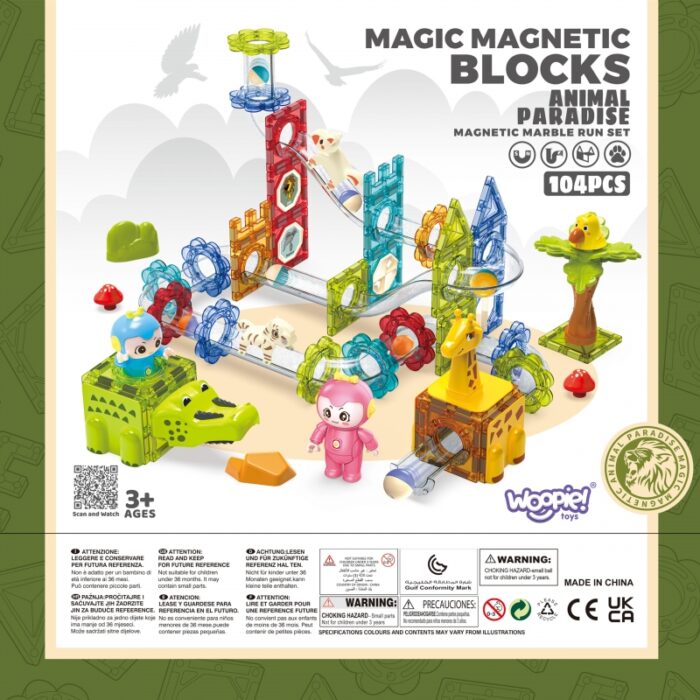 WOOPIE Klocki Magnetyczne Tor Kulkowy Zwierzęcy Raj 104 el. - obrazek 8