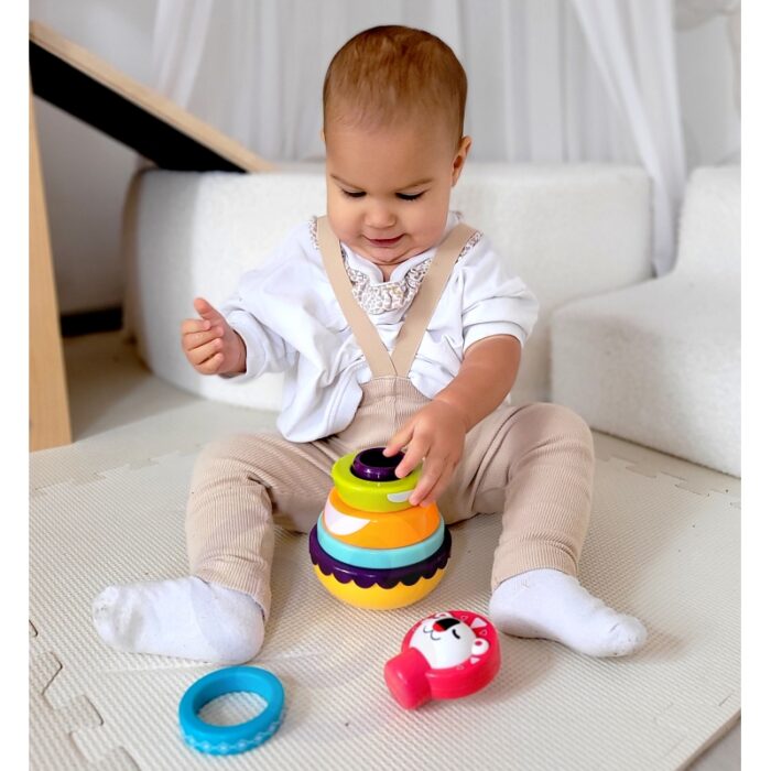 WOOPIE BABY Zabawka Sensoryczna Układanka Piramidka dla Niemowląt 6 el. - obrazek 4