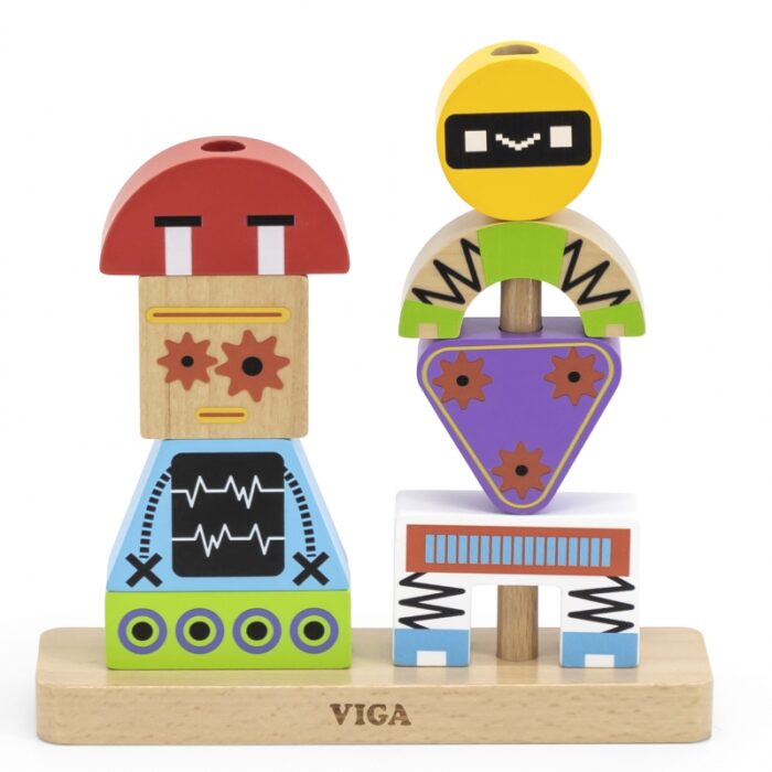 VIGA Układanka Piramidka Roboty + Wzory 8 el. - obrazek 9