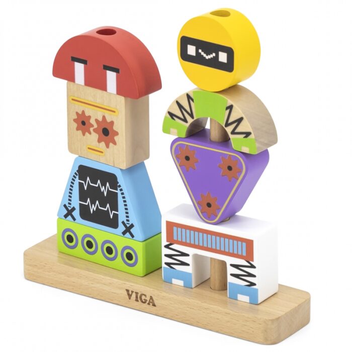 VIGA Układanka Piramidka Roboty + Wzory 8 el. - obrazek 10