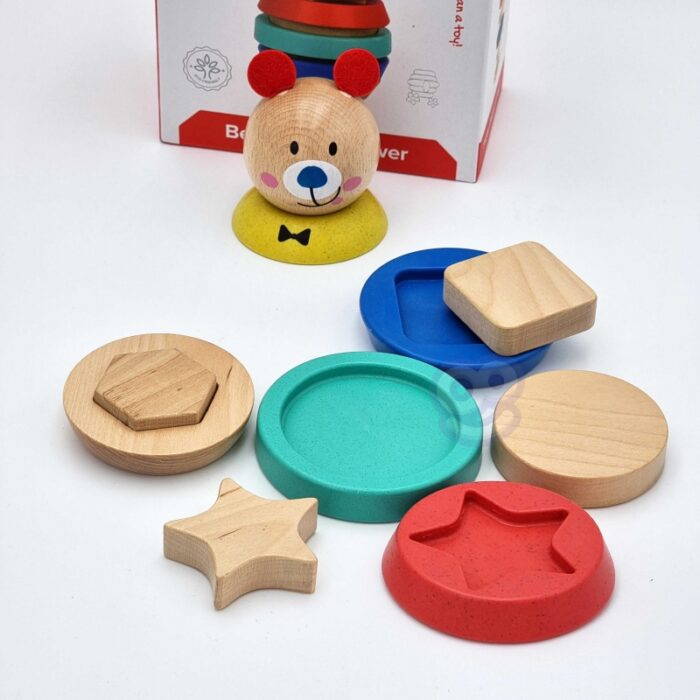 TOOKY TOY Drewniana Układanka Piramidka Kształty Miś 11 el. - obrazek 11