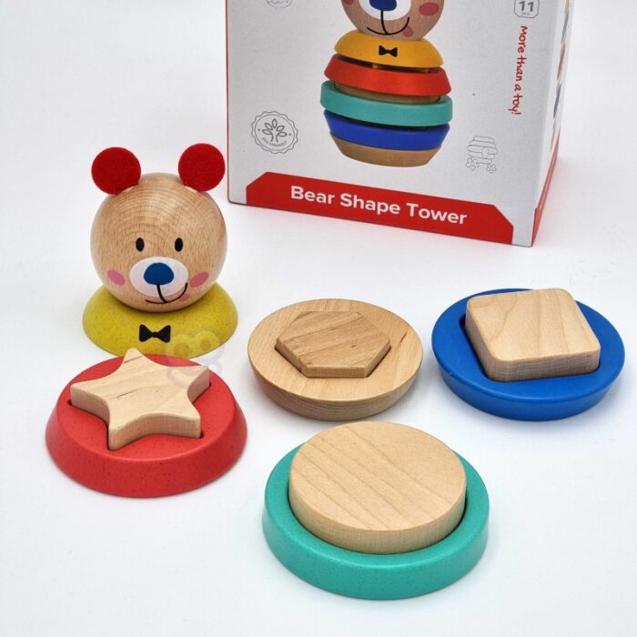 TOOKY TOY Drewniana Układanka Piramidka Kształty Miś 11 el. - obrazek 14