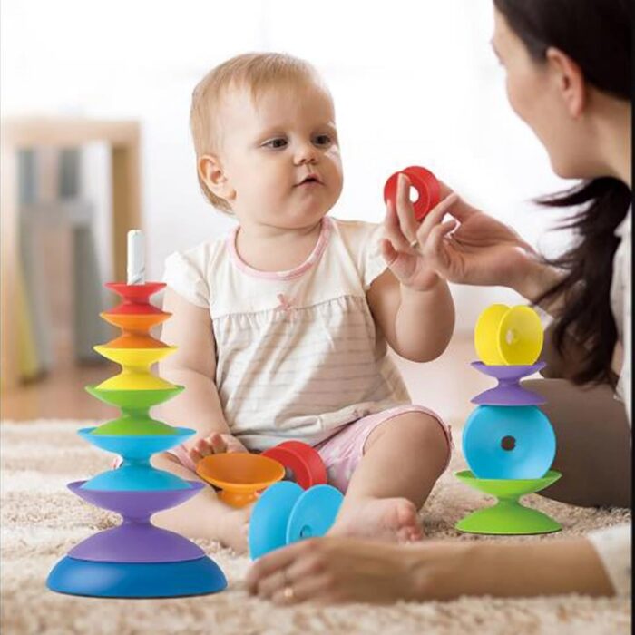 WOOPIE BABY Kolorowa Wieża Układanka Piramidka Edukacyjna 18m+ - obrazek 2