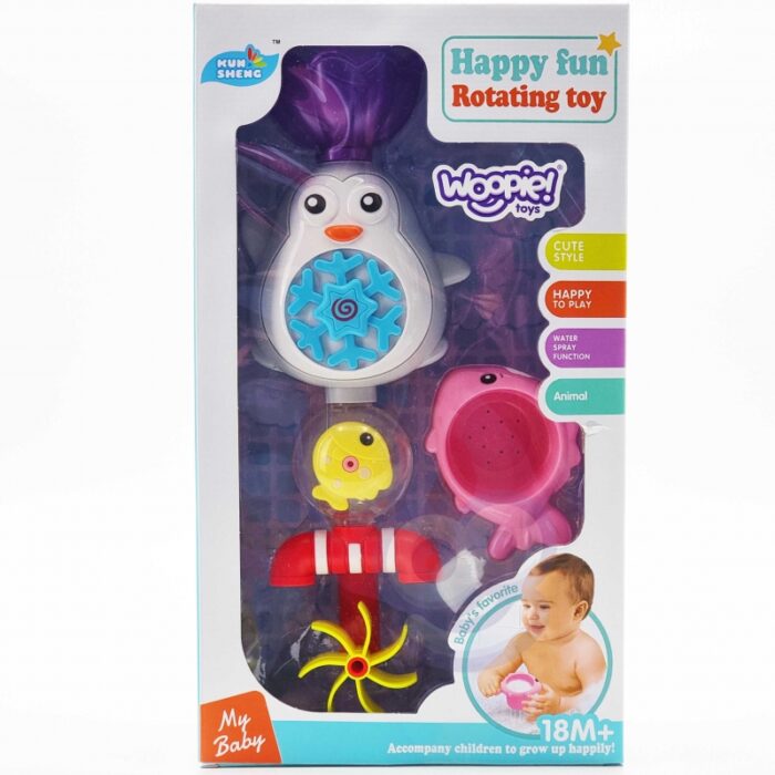 WOOPIE BABY Pingwin Zabawka Wodna do Kąpieli Rybka Kołowrotek + Kubeczek Przelewowy - obrazek 6