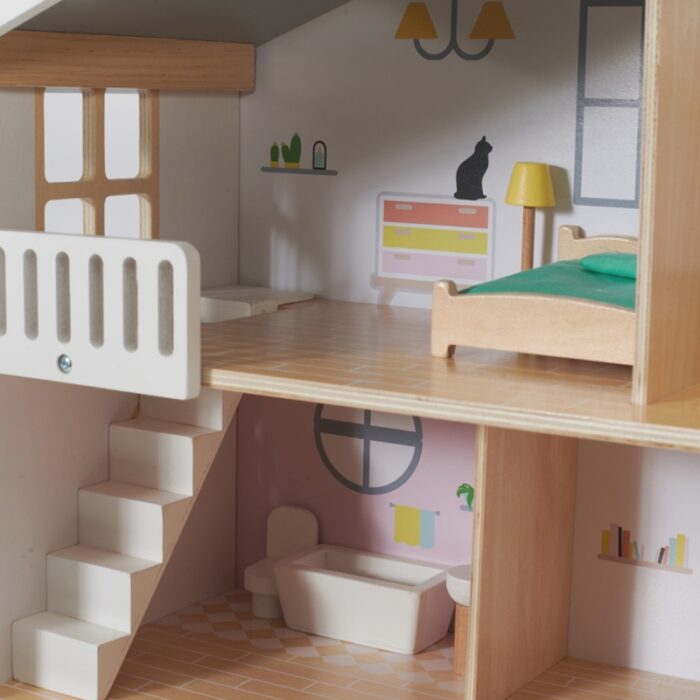 Classic World Duży Drewniany Domek dla Lalek 2 Figurki NATURALNE DREWNO 28 el. - obrazek 10