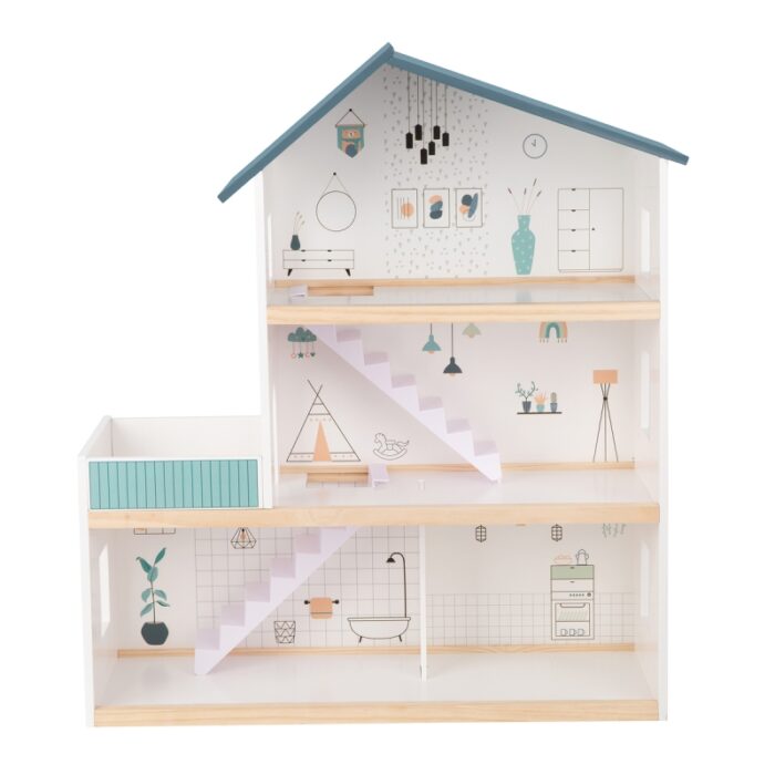 TOOKY TOY Duży Drewniany Domek dla Lalek + Figurki FSC - obrazek 3