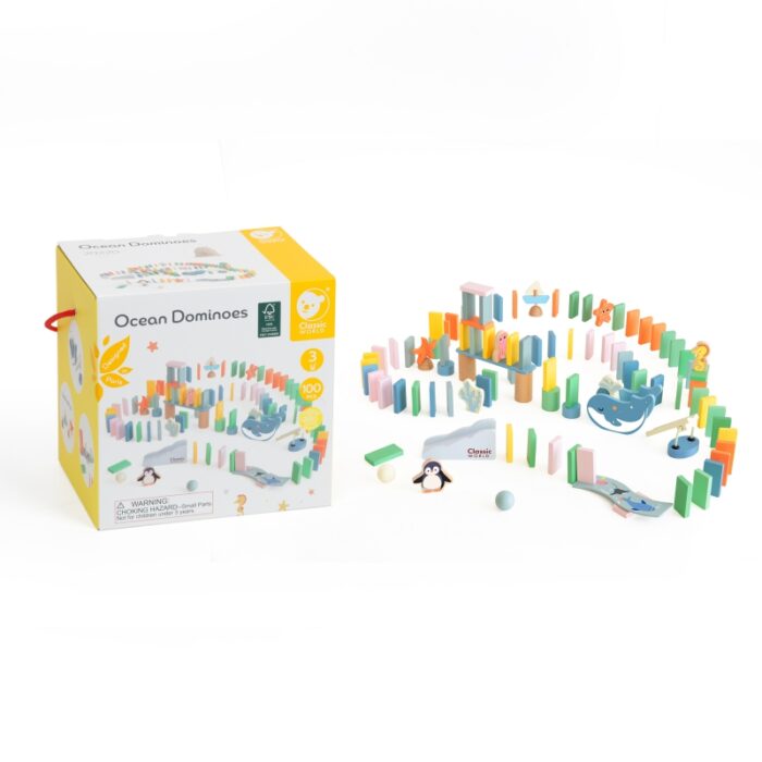 CLASSIC WORLD Drewniane Domino Tor Logiczny Przeszkód Układanka Montessori 100 el. - obrazek 7
