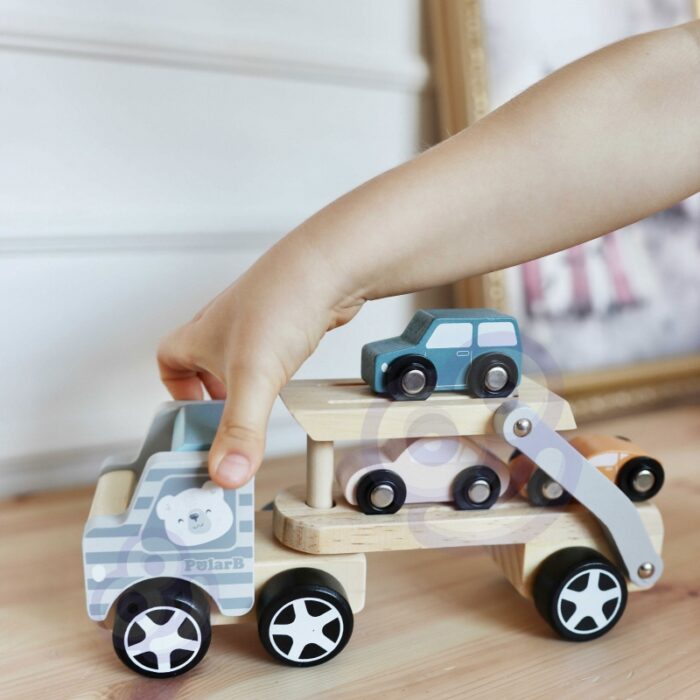 VIGA PolarB Drewniana laweta z samochodzikami Montessori - obrazek 5