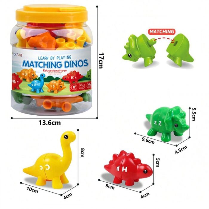 WOOPIE Zestaw Nauka Liter Kolorów Montessori Figurki Dinozaury do Składania "Dopasuj Literki" 13 el. - obrazek 2
