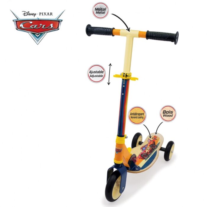 SMOBY Hulajnoga Trójkołowa Cars Auta Drewniana - obrazek 3