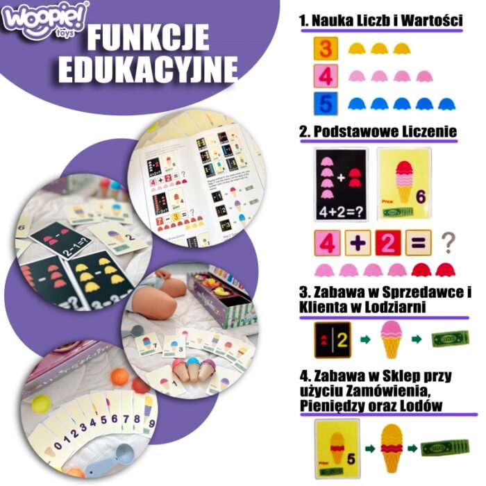 WOOPIE Edukacyjna Lodziarnia XXL Restauracja Sklep + Nauka Liczenia 87 el. - obrazek 5