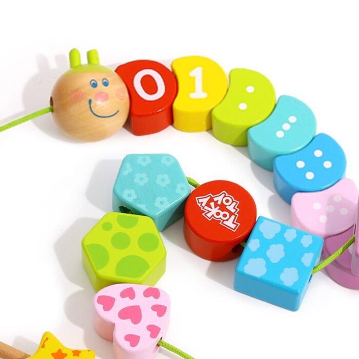 TOOKY TOY Drewniane Klocki do Nawlekania Gąsienica Nauka Liczenia 20 el. - obrazek 3