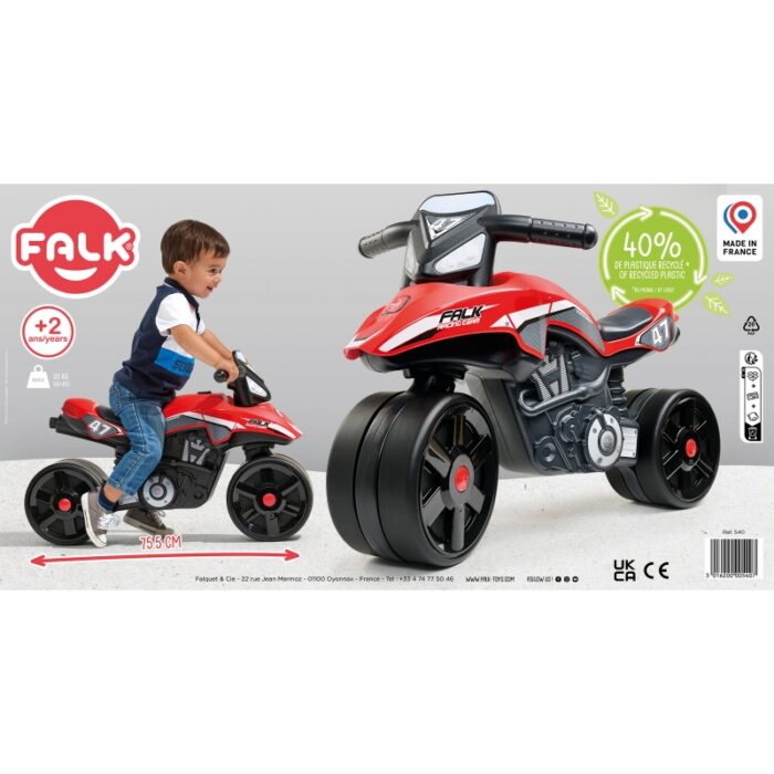 FALK Jeździk Racing Team Motorek Czerwony Szerokie Koła od 1 roku - obrazek 7