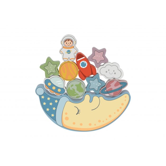 TOOKY TOY Kosmiczny Śpiący Księżyc Balansująca Układanka Drewniana Nawlekanka Montessori Kosmos - obrazek 9