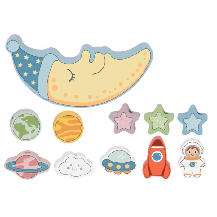 TOOKY TOY Kosmiczny Śpiący Księżyc Balansująca Układanka Drewniana Nawlekanka Montessori Kosmos - obrazek 10