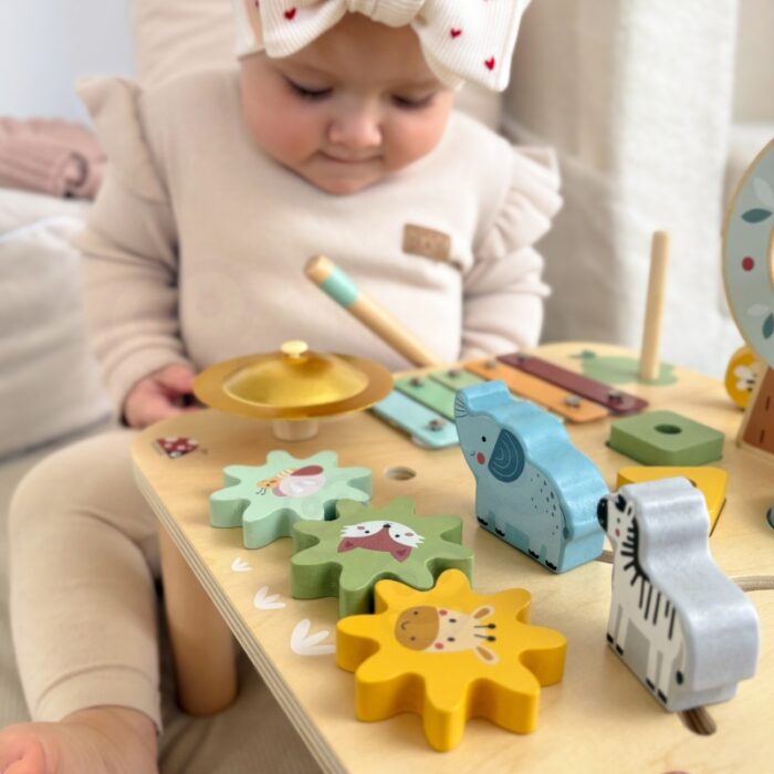 WOOPIE GREEN Drewniany Stolik Edukacyjny Muzyczny Labirynt Sensoryczny 5W1 - obrazek 9