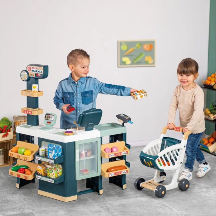 SMOBY Maximarket Wózek Elektroniczną Kasą ze Skanerem Waga i Lodówka - obrazek 2