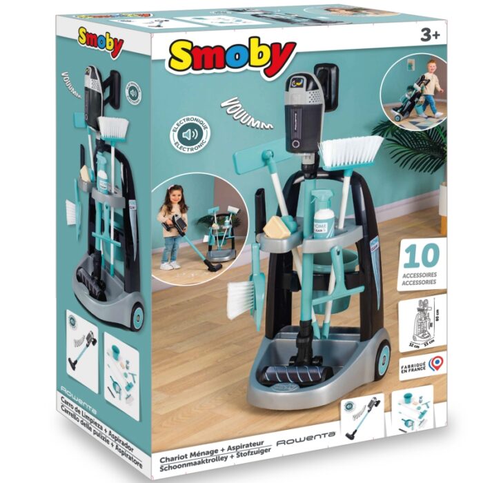SMOBY Wózek do sprzątania z odkurzaczem Rowenta z dźwiękiem + 10 akcesoriów - obrazek 4