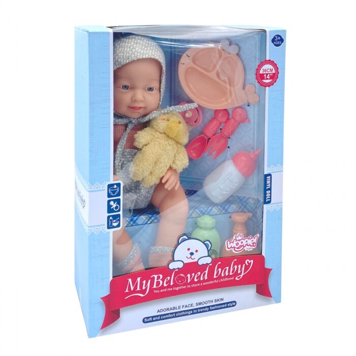 WOOPIE ROYAL Lalka Bobas 36 cm w Ubranku z Misiem Akcesoria do Karmienia - obrazek 15