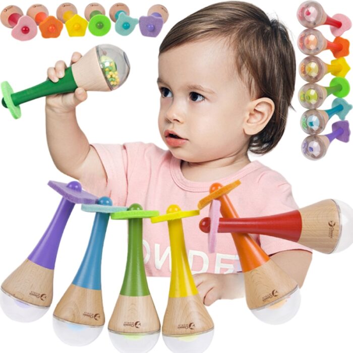 CLASSIC WORLD Grzechotka 2w1 Drewniany Instrument Tęczowy Marakas 1 szt. - obrazek 2