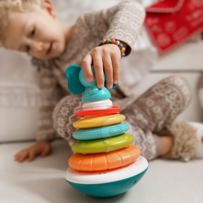 WOOPIE BABY Piramida Wieża Interaktywna Słonik z Obręczami Grzechotka - obrazek 3