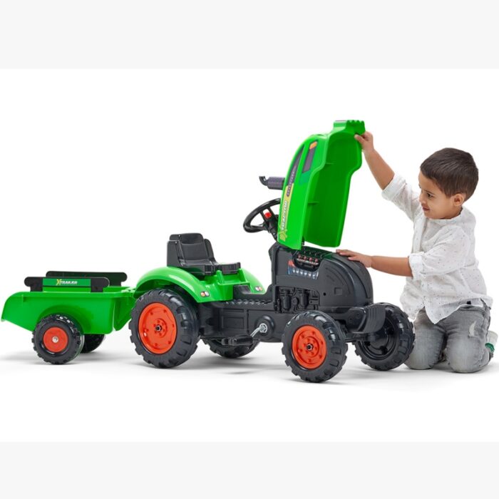 FALK Traktorek X Tractor Zielony z Przyczepką Klakson od 2 Lat - obrazek 4