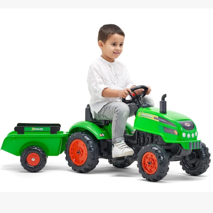 FALK Traktorek X Tractor Zielony z Przyczepką Klakson od 2 Lat - obrazek 6