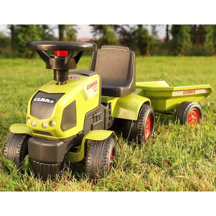 FALK Traktorek Baby Claas Axos 310 Zielony z Przyczepką od 1 roku - obrazek 4