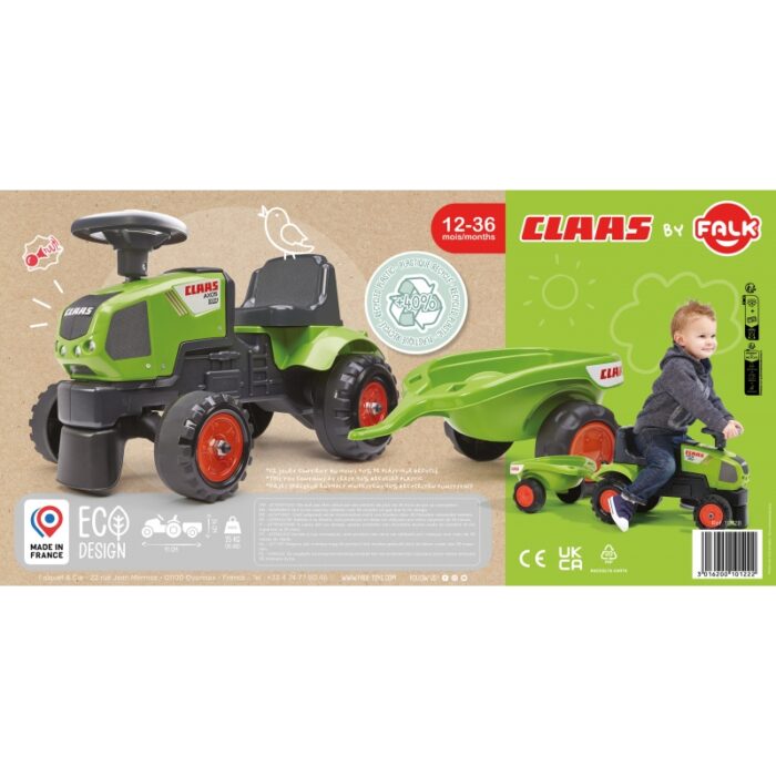 FALK Traktorek Baby Claas Axos 310 Zielony z Przyczepką od 1 roku - obrazek 11