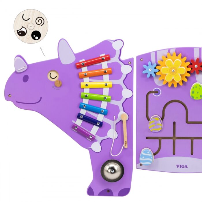 VIGA Drewniana Tablica Sensoryczna-Manipulacyjna EDU Triceratops - obrazek 3